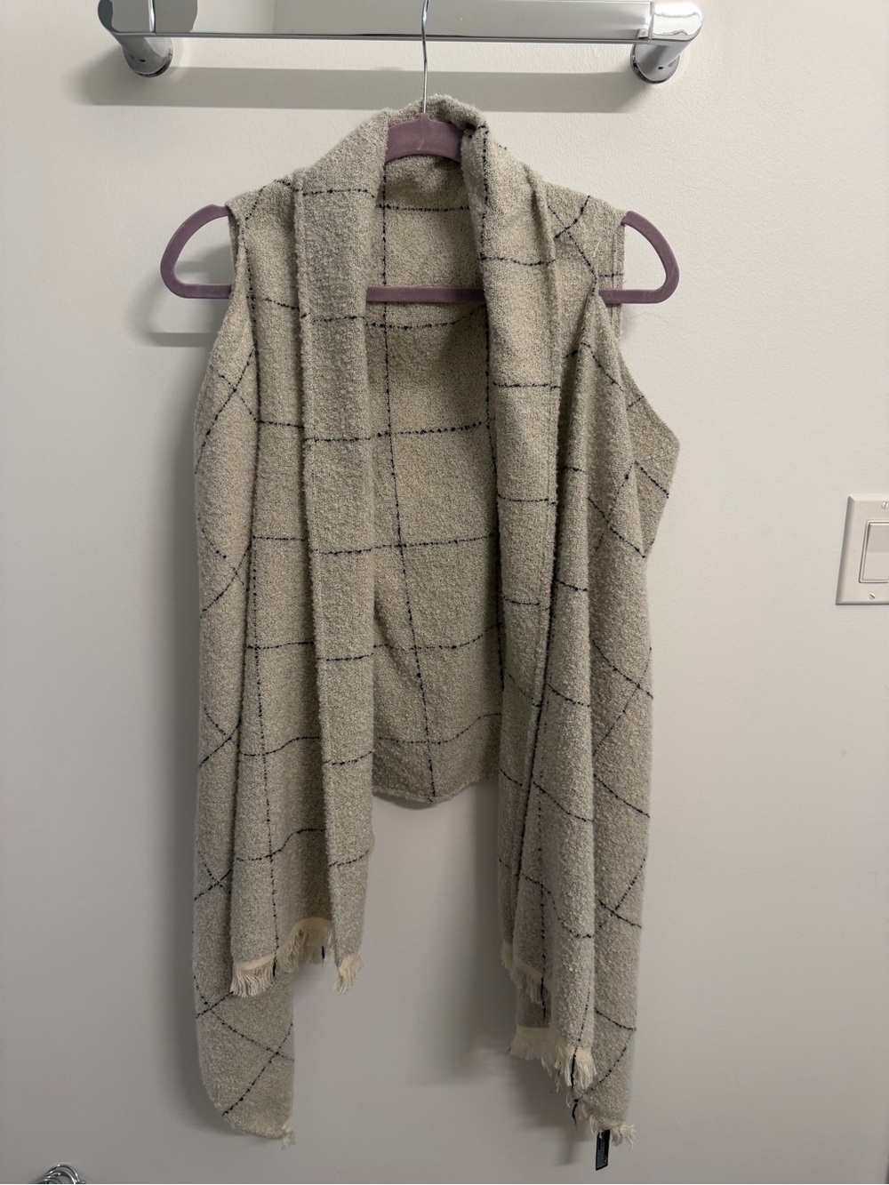 Cozy Cream Plaid Open-Front Women's Sweater Vest